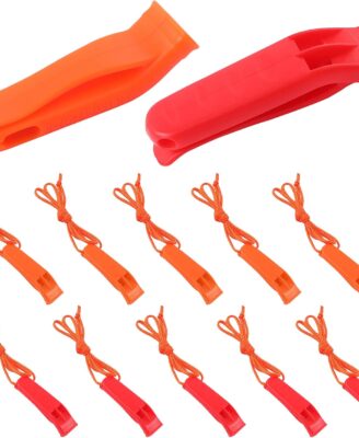 AUGSUN 10 Pcs Safety Whistle Marine Whistle Plastic Whistles with Lanyard for Emergency