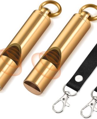 Brass Emergency Whistles 2 Pack with Tangle-Free Lanyard - Pealess Safety Whistle Survival Loud Blast for Kayak Life Vest, Boating, Camping Hiking, Hunting, Adults