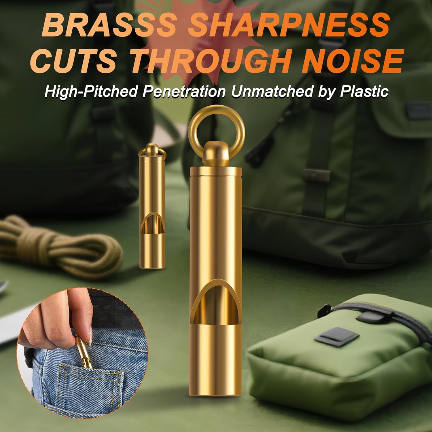 Brass Emergency Whistles 2 Pack with Tangle-Free Lanyard - Pealess Safety Whistle Survival Loud Blast for Kayak Life Vest, Boating, Camping Hiking, Hunting, Adults - Image 6